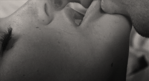 Black & white lip bite kiss tumblr