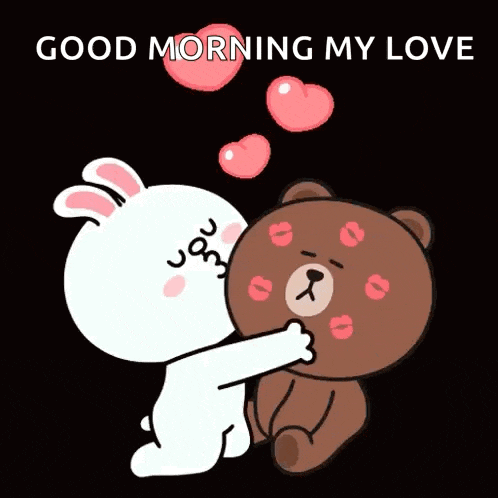 Bunny Kisses Bear Good Morning GIF
