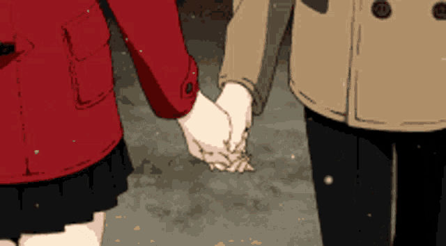 Anime Couple Holding Hands In Snow GIF