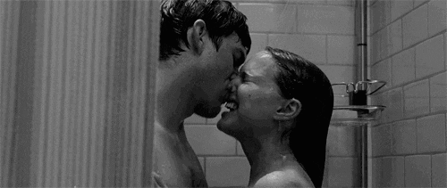 Couple Sharing Steamy Shower Kiss GIF