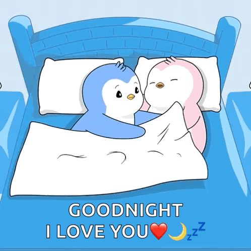 Cute Penguins Cuddle Goodnight GIF