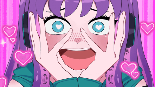 Ecstatic Purple Hair Anime Kiss GIF