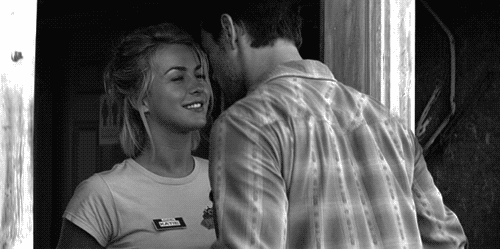 Flirtatious Eye Contact Before Kiss GIF