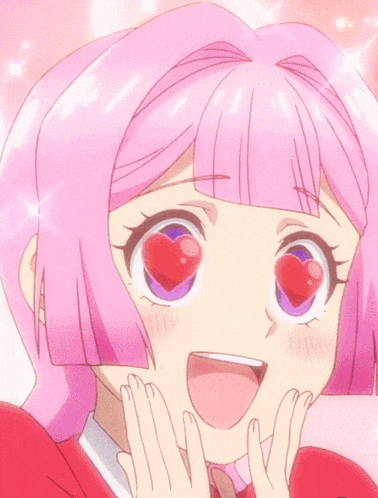 Anime Flirty Pink Hair Heart Eyes GIF