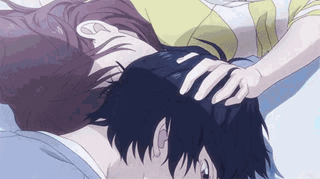 Anime Forehead Touching And Hair Stroking GIF