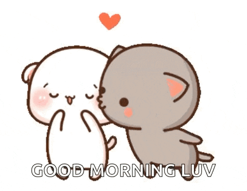 Good Morning Kiss Bear And Cat GIF