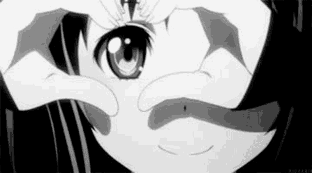 Anime Hands Form Heart Over Eye GIF