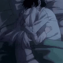 Anime Intimate Couple Cuddling And Kissing In Bed GIF