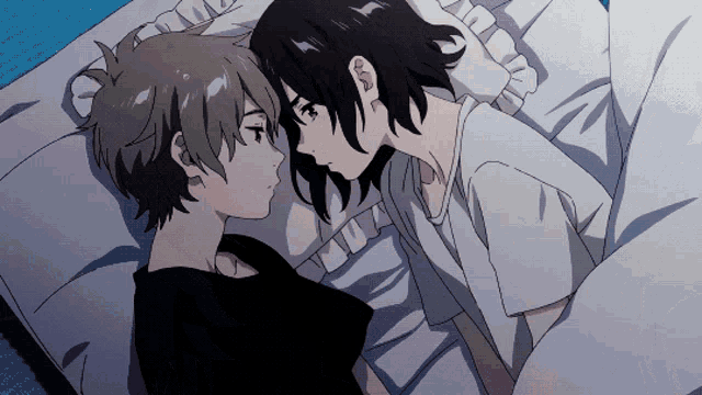 Anime Intimate Couple Cuddling Close GIF
