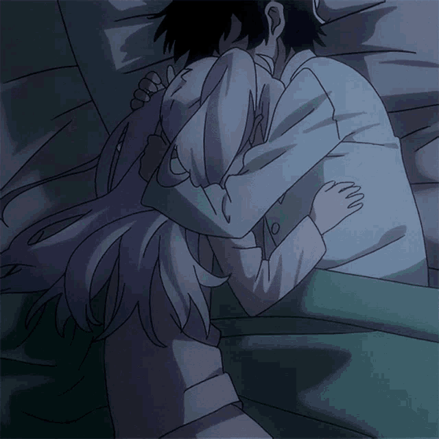 Anime Intimate Cuddle In Bed GIF