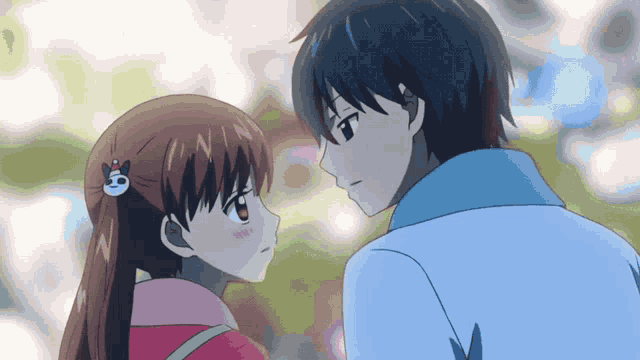 Anime Intimate Flirty Forehead Kiss GIF