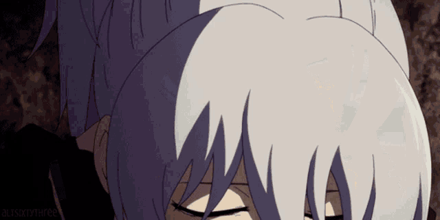 Anime Intimate Forehead Kiss With White Hair GIF