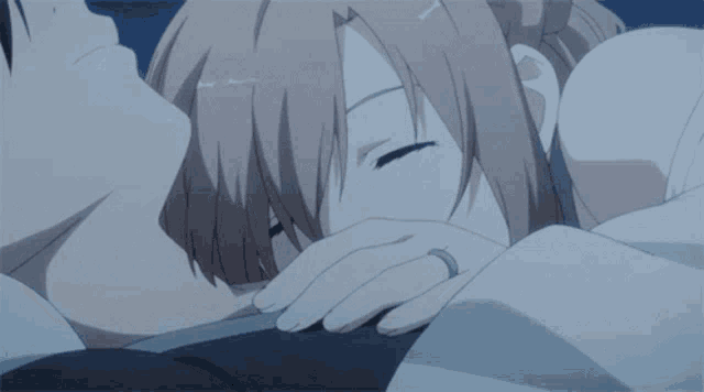Anime Loving Couple Cuddling Close GIF