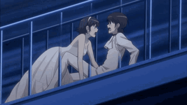 Anime Passionate Balcony Kiss GIF