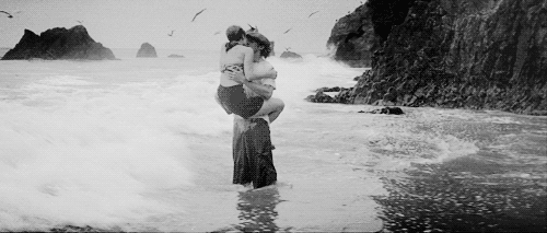 Passionate Beach Embrace Lifted Kiss GIF