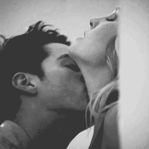 Passionate Neck Kiss In Black And White GIF