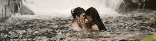 Passionate Waterfall Kiss GIF