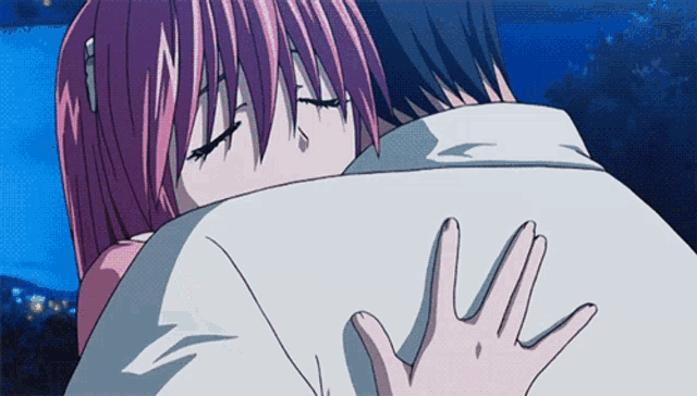 Pink Hair Girl Anime Cuddling GIF