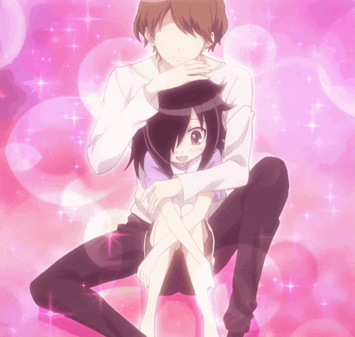 Playful Anime Couple Cuddling Lap Kiss GIF