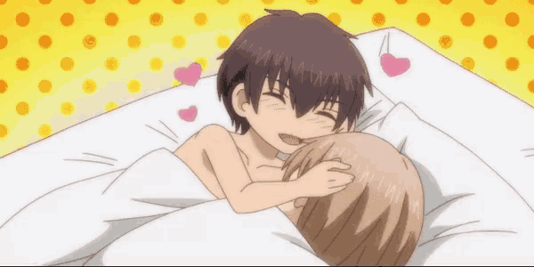 Playful Anime Cuddling Under Blankets GIF