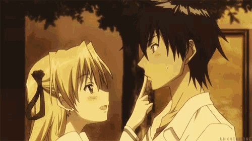Playful Finger Touch Anime Kiss GIF