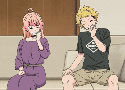Playful Anime Flirty Couple Cuddling GIF