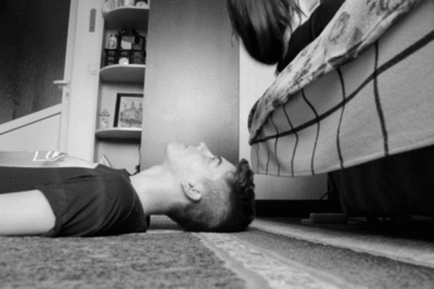 Playful Floor Gaze Intimate Romance GIF