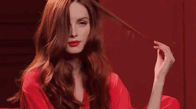 Playful Red Hair Twirl Flirty GIF