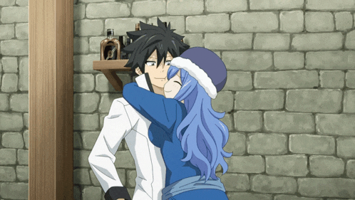 Playful Winter Anime Embrace Cuddling GIF