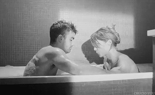 Romantic Couple Kissing In Bath GIF