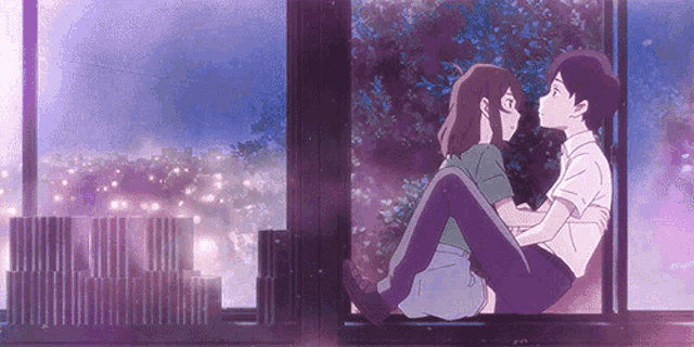 Anime Romantic Couple Cuddling GIF