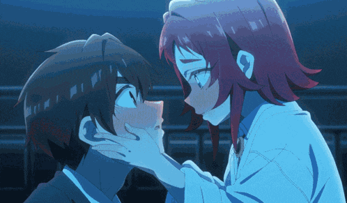 Anime Romantic Face Holding Kiss GIF