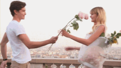 Romantic Flower Gift Exchange GIF