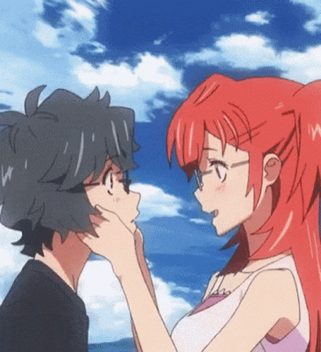 Anime Romantic Forehead Kiss GIF