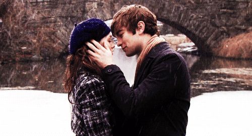 Romantic Forehead Kiss In Snow GIF