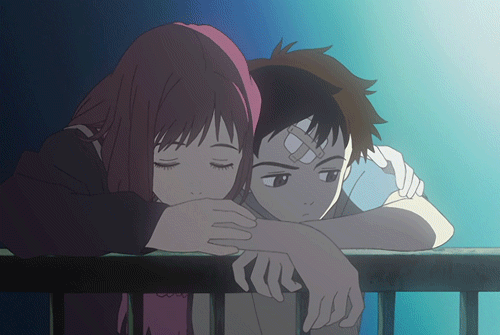Anime Romantic Head Rest On Shoulder GIF