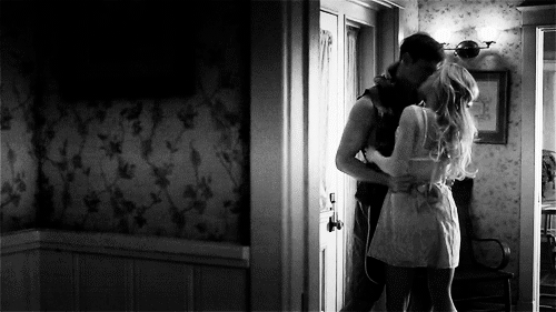 Romantic Intimate Kiss In Vintage Room GIF