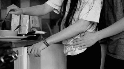 Romantic Kitchen Hug From Behind GIF