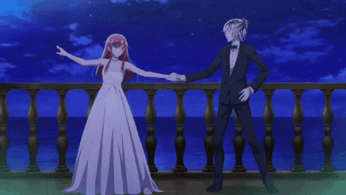 Anime Romantic Moonlit Balcony Kiss GIF