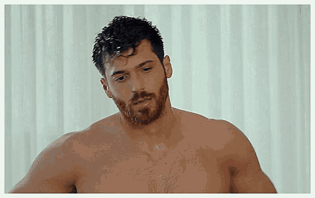 Sensual Muscular Man Flirty Gaze GIF