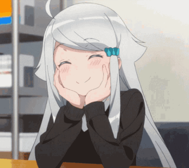 Smiling Silver Hair Anime Flirty GIF