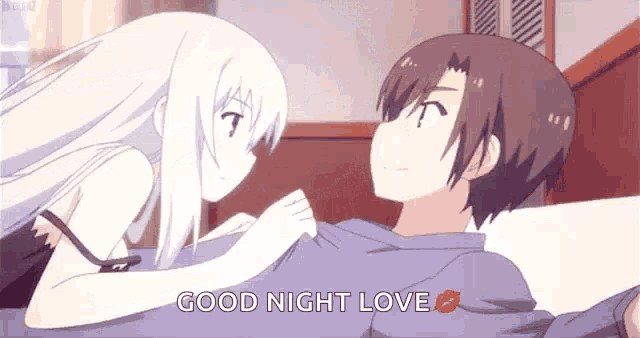 Tugging Blanket Good Night Anime Kiss GIF